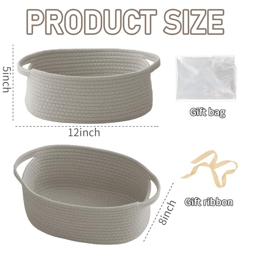 Image of JMvicyroam Small Woven Basket, Empty Gift Basket, Grey /1 Pack | Small Gift Basket, Cotton Rope, 12 x 8 x 36 in, Handles, Includes Ribbon and Bag, Birthday Gift Basket