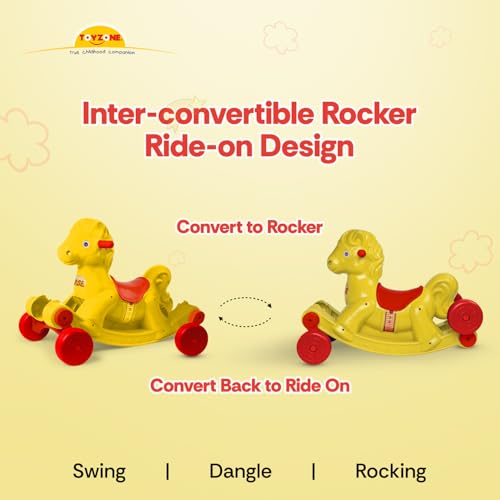 Image of Toyzone Derby Horse (Yellow) | Baby Horse Rider | Horsey Rocker | Ride-on Toy for Kids | Indoor & Outdoor Rocker | Push Car | for Kids 2-6 Years