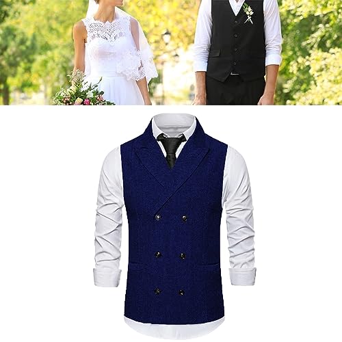 Double Breasted Mens Suit Vest with 6 Buttons Formal Business Herringbone Groom Waistcoat for Wedding Prom,Daily4