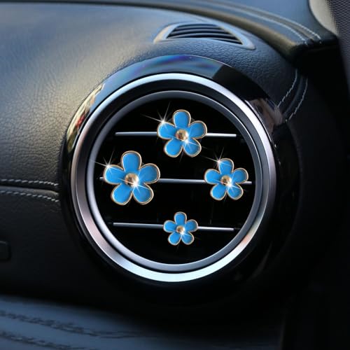 Image of 4Pcs Car Accessories Daisy Flowers Cars Air Freshener Vent Clips,4 Sizes Cute Cars Flowers,Clips,Girly Women Flowers Car Accessories,Refillable, Diffuser Air Fresheners Accessories (Blue)