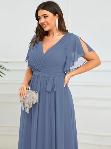 Image of Ever-Pretty Plus Women's Chiffon Bridesmaid Dress A-Line Empire Waist Floor Length Plus Size Formal Wedding Guest Dresses
