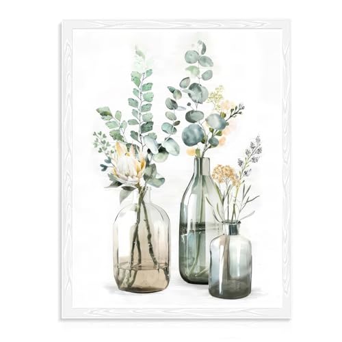Dazzlewall Botanical Bathroom Decor Wall Art Green Bottles and Plants Floral Print Canvas for...