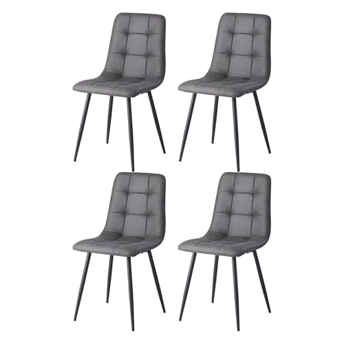 GrandCA HOME Juego de 4 Sillas de Comedor Modernas Sillas de Cocina con Patas de Metal,Sillas de Comedor Tapizadas Tela de Cuero Impermeable,Gris Oscuro KJ
