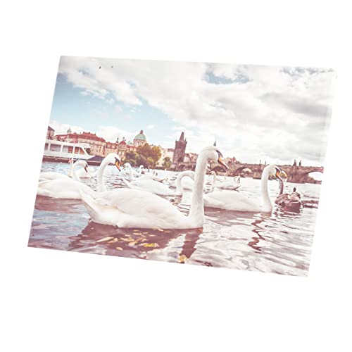 Toile imprimée cygnes blancs tableau lac pont nature 90x60cm