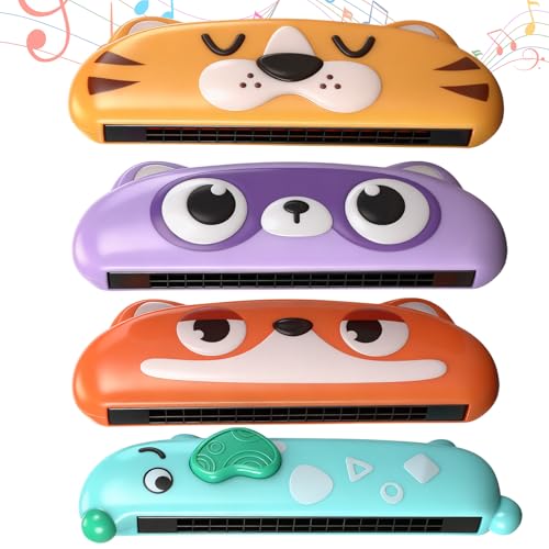 Lukmaa 4 Pcs Harmonica for Kids Beginners Toddler Musical Instruments Toys 16 Hole Harmonica Easy to Learn C Key Cute Dog Tiger Fox Raccoon Mouth Organ Set Educational Toys for Baby Over 3 Years Old