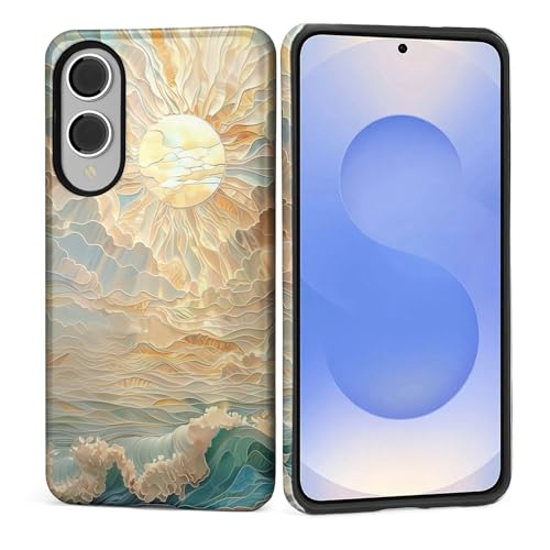 ZHEGAILIAN Case for Samsung Galaxy S25 Edge,Shockproof Hard Shell + Soft Silicone 2 in 1 Hybrid,Shockproof Bumper Drop Protective - Ocean Waves Sun Rays Stained Glass