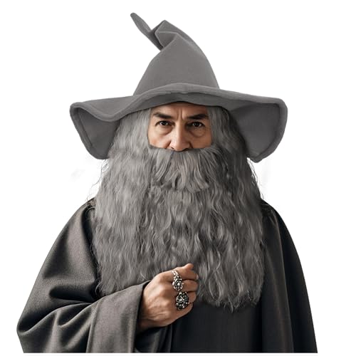 Barbe Gandalf et perruque avec chapeau de magicien adulte pour Halloween