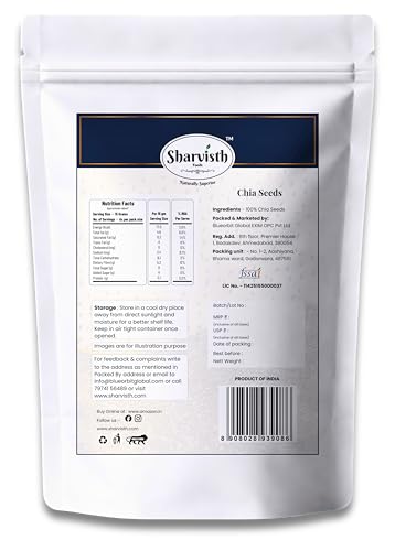 Image of Sharvisth Chia Seeds | 100g | Omega-3 Rich Superfood Seeds | Seeds for Weight Management | High Fiber, Protein & Calcium | Antioxidant & Iron Source | Healthy Snacks for Smoothies, Pudding & Eating | Resealable Pack