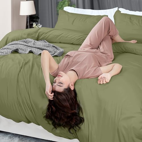 Utopia Bedding Duvet Cover Queen Size - 3 Piece with Zipper Closure - 1 Comforter Cover 90X90 Inches & 2 Pillow Shams 20X26 Inches (Olive) Comforter Not Included