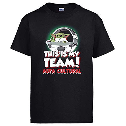 Diver Bebé Camiseta Parodia Baby Yoda mi Equipo de fútbol Aupa Cultural - Negro, XXL