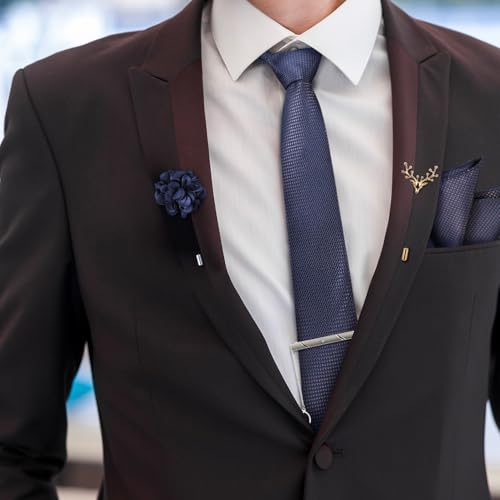 Set de 5 piezas corbata y pañuelo para hombre con broche miniatura 7