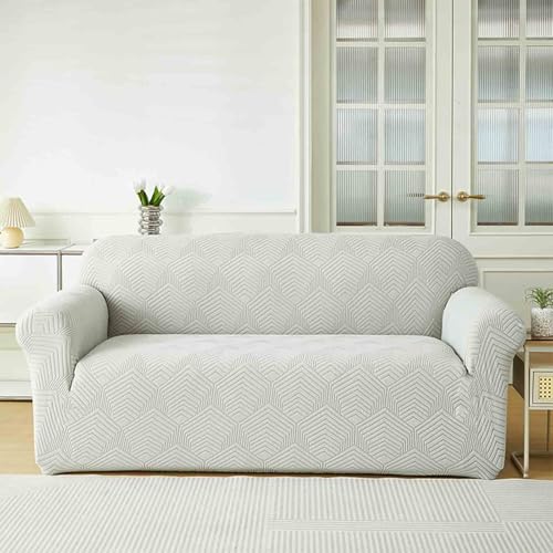 Housse de canapé extensible universelle jacquard 2 places gris clair - 2
