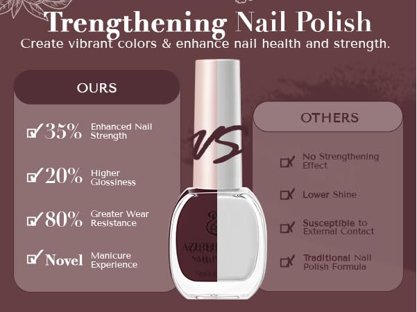 Image of AZUREBEAUTY Nail Polish Set, 4 Colors Rose Red Purple Glitter Quick Dry Natural Nail Lacquer Strengthening Treatment Kit with Top Coat DIY Salon at Home