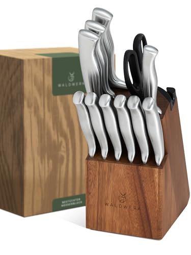WALDWERK 11-teiliges Messerset mit integriertem Messerschärfer - Steakmesser, Küchenmesser Set - Messer Set mit Block