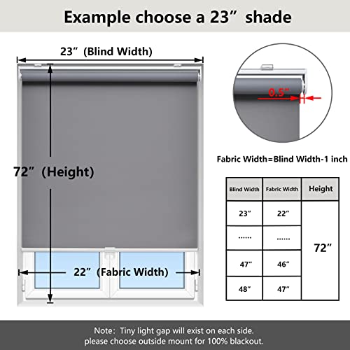 Image of AOSKY Blackout Cordless Roller Shade for Indoor Windows, 36 inchW x 72 inchH, Grey