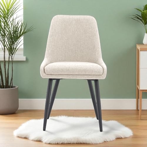 Image of Finch Fox Morris Glam Comfortable Fabric Upholstered Padded Living Room Side Dining Chair for Cafeteria Bedroom, Restaurents, Home, Office with Black Metal Legs in Cream Color