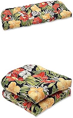 Pillow Perfect Outdoor/Indoor Clemens Noir Tufted Seat Cushions (Round Back), 19" x 19", Black, 2 Pack + Outdoor/Indoor Clemens Noir Tufted Loveseat Cushion, 44" x 19", Black