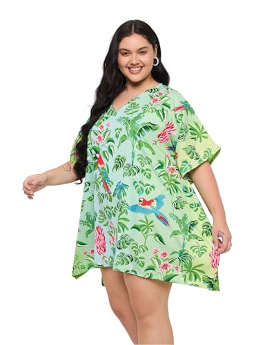 Image of Oussum Short Caftans for Women Plus Size Kaftan Tunic Tops Polyester Summer Beach Clothing Mini Cover Ups Dress for Ladies