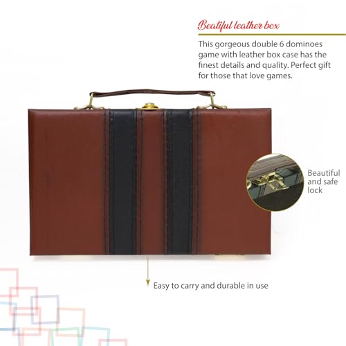 image for ERLLE - Premium Double 6 Dominoes Set, Classic Domino Game with Leathe