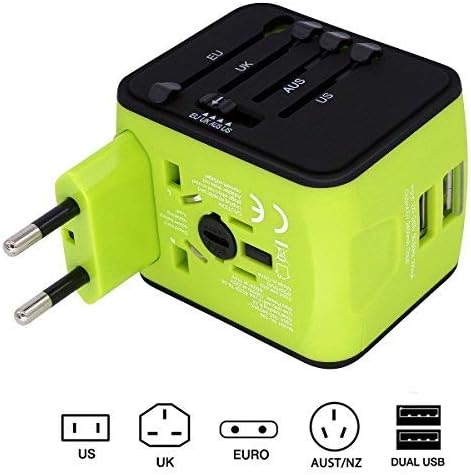 Travel Adapter, KORBOU Universal Charger AC Adapter with Dual USB Port for US, UK, EU, AU & Asia Covers 150 Countries (Green)