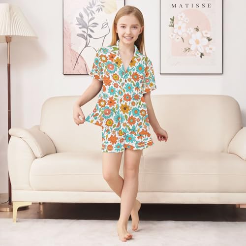 senya Cartoon Flowers Satin Summer Pajama Sets Silk Short Sleeve Button Down Sleepwear4