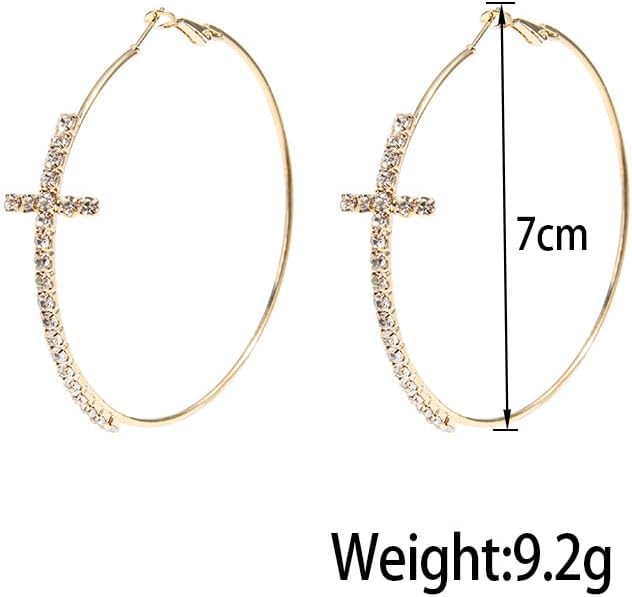 Large Cross Hoop Earrings Trendy Rhinestone Sparkly Hoop Earrings Extra Big Hoops Earrings Exaggerated Prom Wedding Party Earrings Formal Jewelry for Women - Image 5