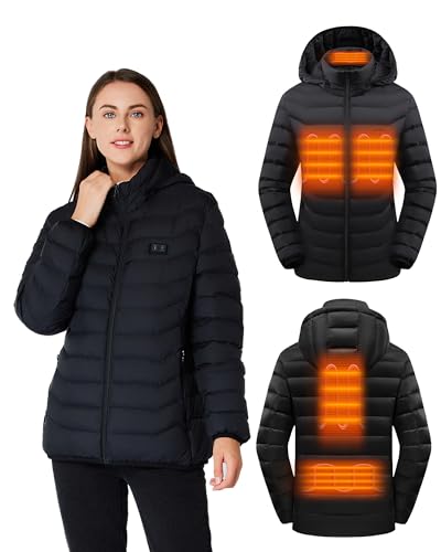 Unisex Puffer Heated Jacket - Lightweight Warm Coat with Detachable Hood and (Batteries not included).