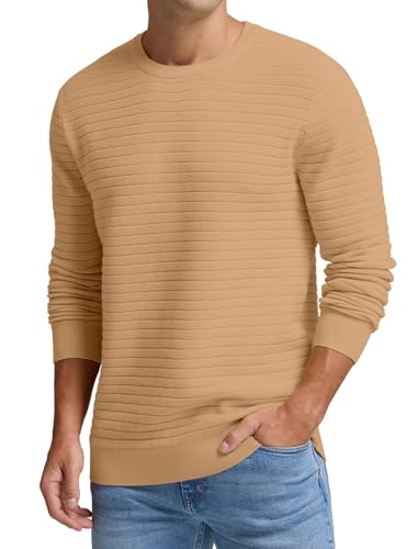 Men's Crewneck Pullover Sweater Solid Knitted Soft Long Sleeve Casual Sweater2