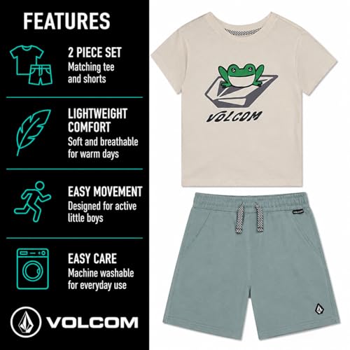 Image of Volcom Toddler Baby Boy Shorts Set - 2 Piece Short Sleeve Graphic Tees and Shorts Infant Toddler Little Boys Summer Outfits