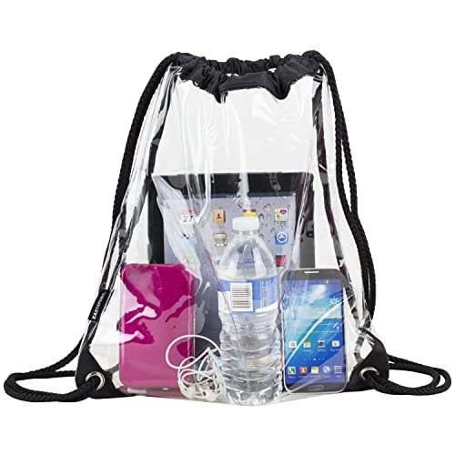 Eastsport Stadium Approved Clear See Through Transparent Sling Backpack Bag Daypack Sackpack, Black Trim