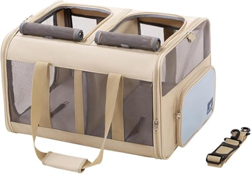猫 キャリーバッグ 折りたたみ 拡張 大型 猫 バッグ ペットキャリーケース 特大 軽量 荷重17.5 KG以内 猫 犬キャリー 通気性が良い 移動便利 猫 2匹用 小型犬 小動物 多頭 旅行 車用 ポータブルケージ ペット用キャリー (カーキ,拡張不可)