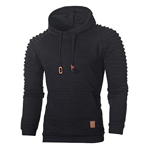 Solid Color Hooded Sweatshirts Men Blouse Long Raglan Sleeve Plaid Tunic Tee Top Hoodie Men's Outwear Men's Pullover Autumn Winter Jumper Tops Black Cover