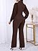 Annystore Women Suits 2 Piece Set Plus Size Sheer Puff Sleeve Ruffle Peplum Blazer Jackets Wide Leg Pant Suit Dressy Elegant Evening Wedding Guest Outfit Brown XL
