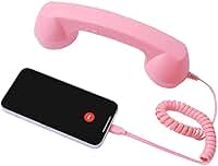 Aparelho de telefone retrô para celular – Design clássico com aderência ergonômica e som claro, receptor de celular com microfone e alto-falante, adequado para pais idosos (Tipo-C) (rosa)