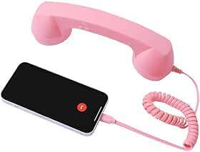 Aparelho de telefone retrô para celular – Design clássico com aderência ergonômica e som claro, receptor de celular com microfone e alto-falante, adequado para pais idosos (Tipo-C) (rosa)