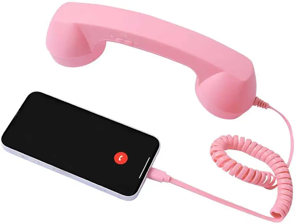 Aparelho de telefone retrô para celular – Design clássico com aderência ergonômica e som claro, receptor de celular com microfone e alto-falante, adequado para pais idosos (Tipo-C) (rosa)
