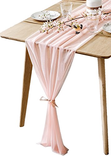 BOXAN Gorgeous Light Peach Sheer Table Runner 30x120 Inch for Blush Romantic Wedding