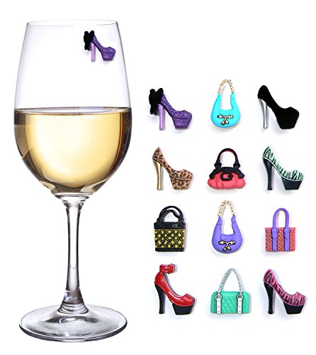Girls Night Out Party Magnetic Wine Charms for Glasses Set of 12 Drink Markers for Cocktails Martinis and Stemless Glassware