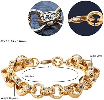 THE BLING KING 9mm Gold Belcher Bracelet with Blue Crystals - Elegant Belcher Link Bracelet Jewellery with Heavy Real Gold Plating - Premium Bracelet for Men and Women - Fits 8 to 9 Inch Wrists