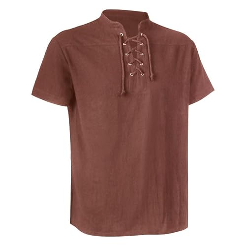 UIFLQXX Costume médiéval à manches longues pour homme - Tunique vintage - Chemise médiévale à lacets - Chemisier pour cosplay - Tunique médiévale - Costume pour femme, marron, S Cover