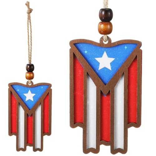 Novabright Puerto Rico Flag for Car Rearview Mirror Wood Mini Flag Banner Small Windows Hanging Ornament, for Wall, Door and Rearview Mirror Decor