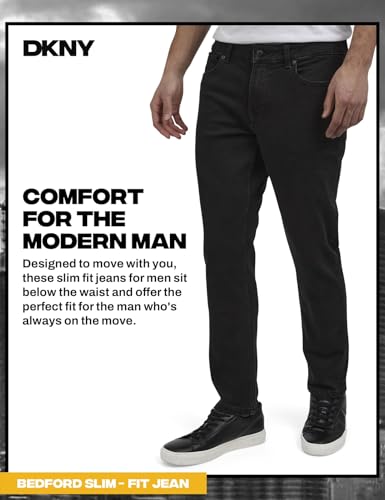 Image of DKNY Bedford Slim Fit Jeans for Men - Tapered Leg Stretch Denim Pants, Classic 5-Pocket Styling | Mens Slim Fit Jeans