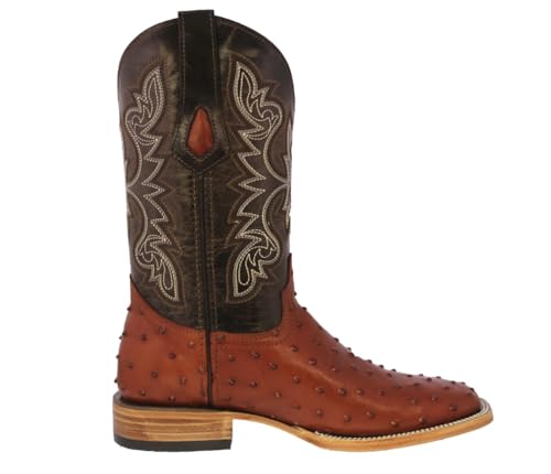 Texas Legacy Mens Cognac Cowboy Boots Ostrich Quill Print Leather Square Toe Botas2