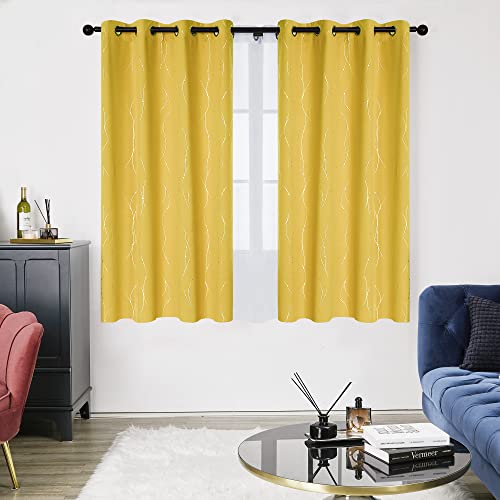 Deconovo Dot Line Decorative Super Soft Thermal Insulated Energy Saving Blackout Curtains for Living Room Mellow Yellow 46 x 54 Inch 2 Panels - Image 2