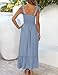ZESICA Women's 2025 Summer Boho Spaghetti Strap Square Neck Solid Color Ruffle A Line Beach Long Maxi Dress,Blue,X-Large