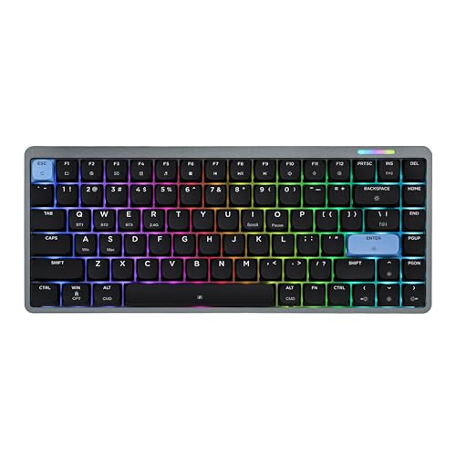 Image of EPOMAKER Luma84 Low Profile Aluminum Mechanical Keyboard, QMK /VIA Programmable, Tri-Mode Wireless, Win /MAC /Linux Compatible, RGB Backlight (Black&Blue, Gateron Low-Profile Red Switch)