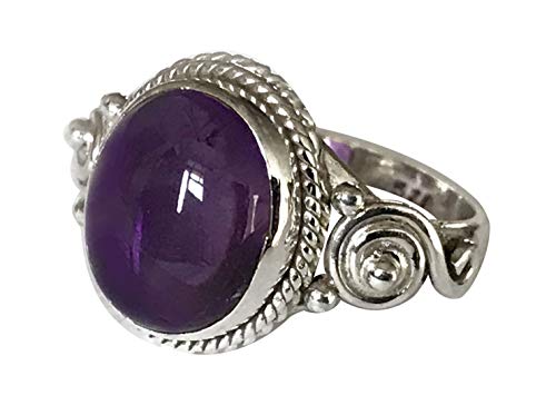 Shanya Sterling Silver Ethnic Ring Purple Amethyst Size L