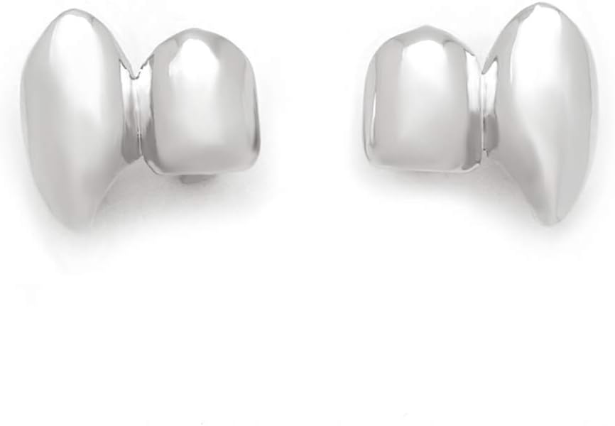 LuReen 2PC Top Teeth Grillz 14k Gold Silver Shiny Double Vampire Fangs Grills