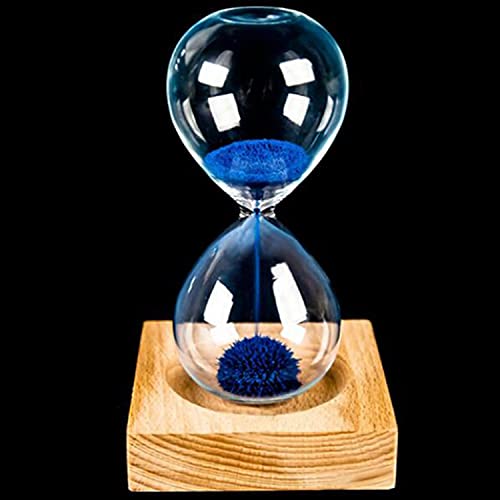 Reloj de arena magnético con base de madera azul miniatura 1