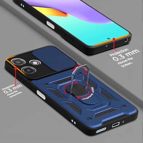 Image of Pikkme D10 Tough Armor Bumper Case | 360 Protection Case | Sliding Camera Shield Cover & Ring Holder Stand Back Cover for Redmi 12 5G / Poco M6 Pro 5G (Blue)